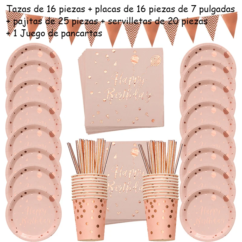 Juego De Vajilla De Oro Rosa De 350 Piezas 50 Invitados 100 Rosa Dorado
