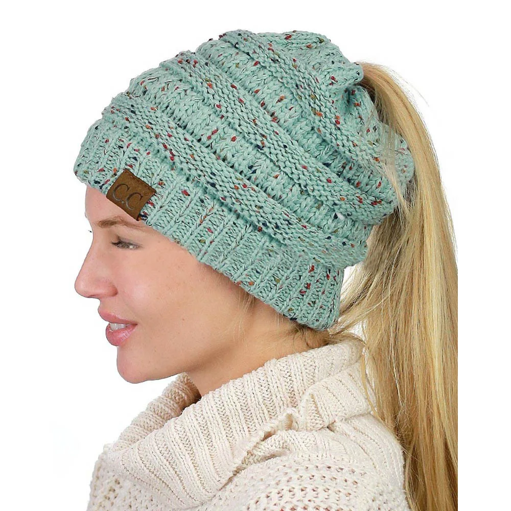 New floral thread mixed color hat, knitted hat, autumn and winter fashion women's ponytail hat 3