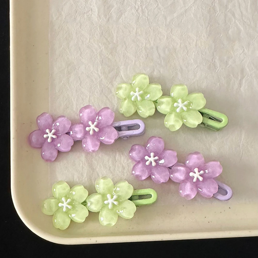 2PCS Kid's Hair Accessories Summer Fresh Light Green Flower Hairpin High-grade Sweet Girly Wind Side Duckbill Hairclip