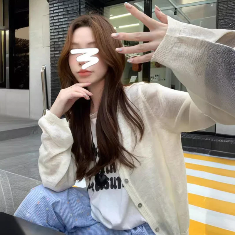 여성용 레드 가디건, 뒷면에 리본 자수가 있는 여름 얇은 니트 아우터, 패셔너블한 에어컨 탑