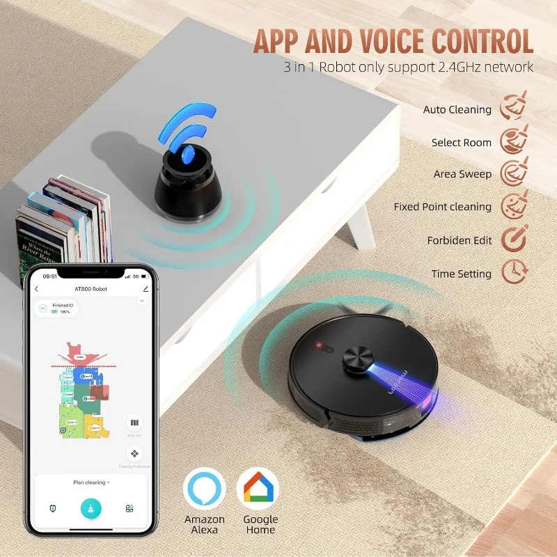 3-in-1 Robot Vacuum Mop Combo,Self Emptying Station 60 Days,Robotic Vacuum Cleaner LiDAR Navigation Max Strong 4500Pa Suction