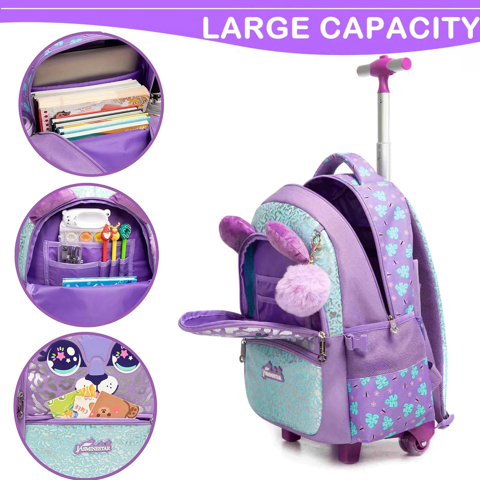 Rolling Backpack for Girls Kids Students