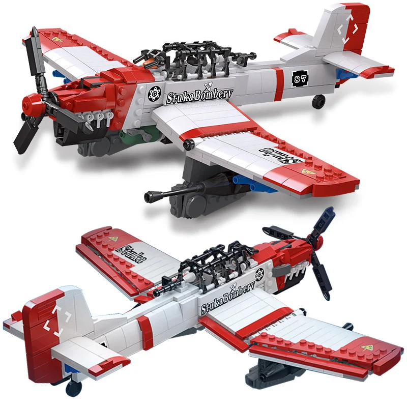 Ww2 Military Junkers Ju-87 Bomber Stuka Fighter Model Building Blocks Moc Aircraft Bricks Toys For Children Boys Regali Per Adulti