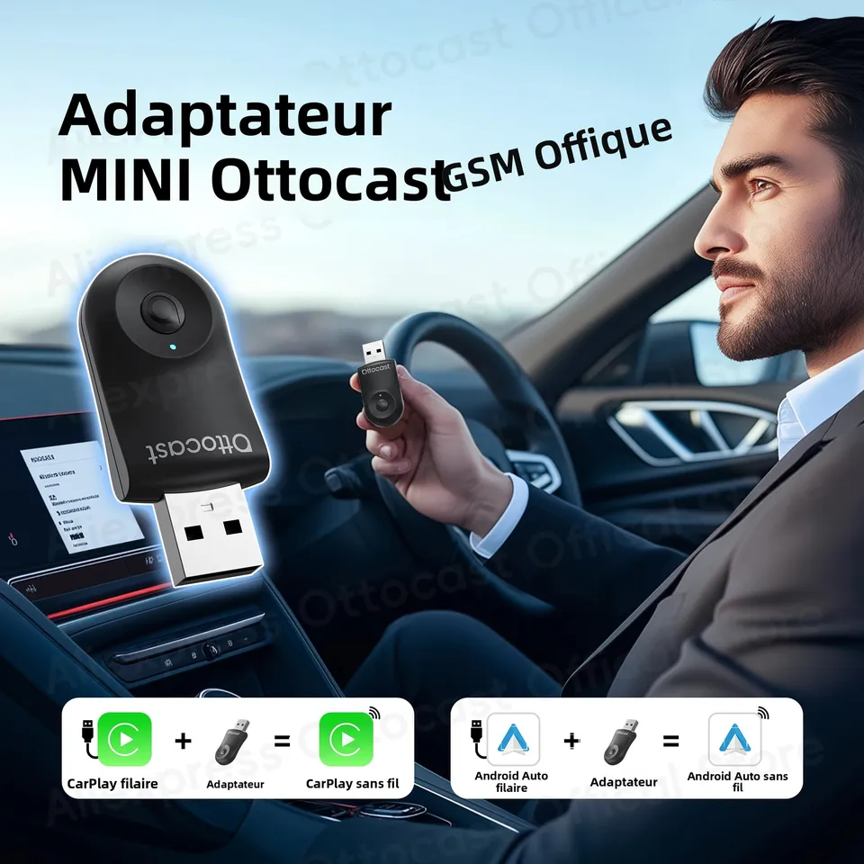 OTTOCAST Mini Adaptateur Carplay Sans Fil 2025 Et Adaptateur Sans Fil