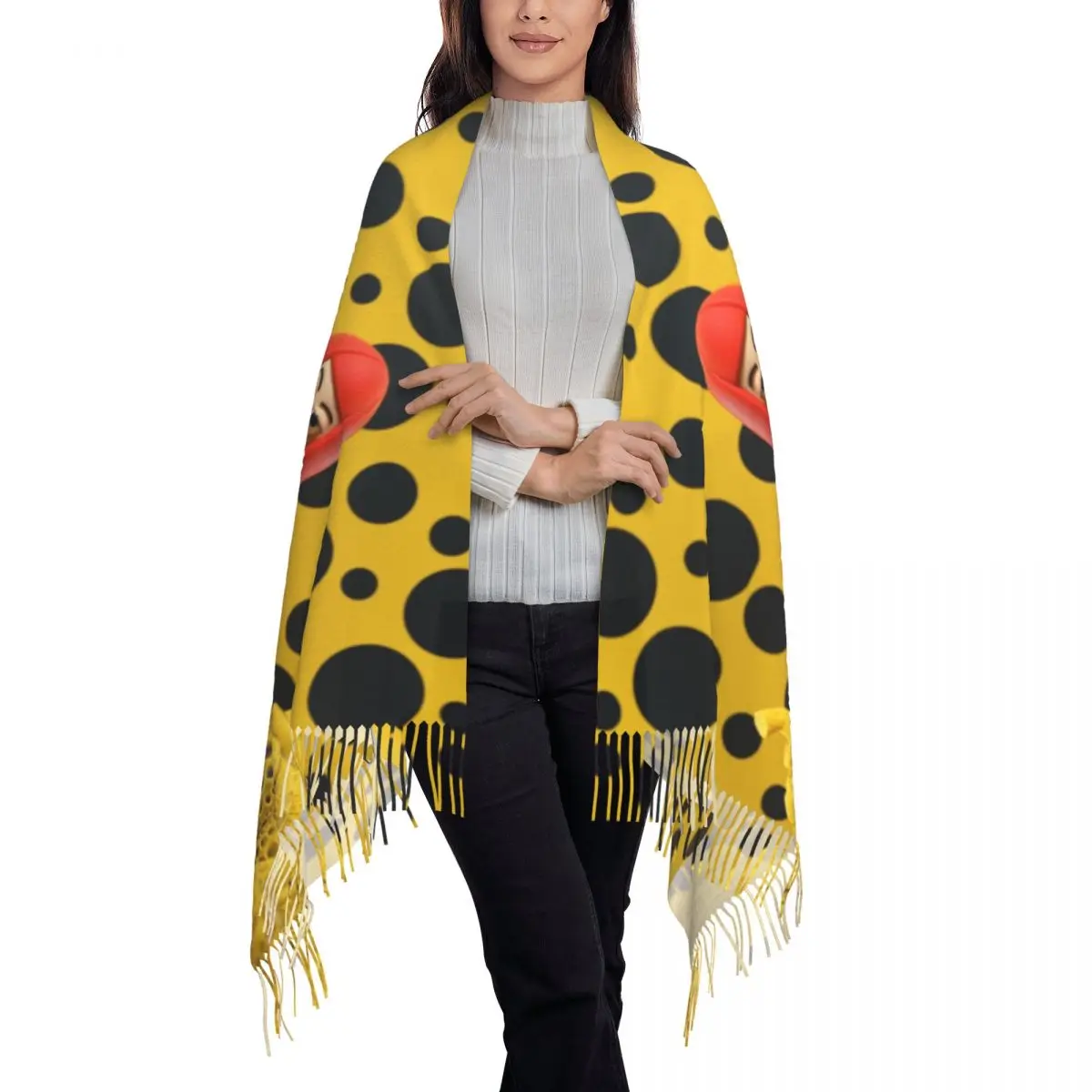 Stylish Yayoi Kusama Polka Tassel Scarf Women Winter Warm Shawls Wraps Lady Pumpkin Scarves 3