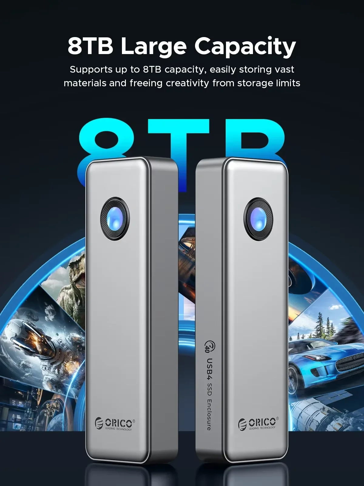 SSD Enclosure M.2 USB4 40Gbps PCIe4.0 NVME Aluminum Cooling Fan Compatible Thunderbolt 3/4 ORICO