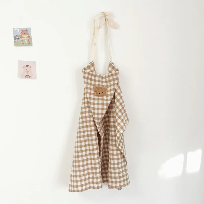 Mother Outing Breastfeeding Towel 100% Cotton Lattice Cartoon Bear Baby Feeding Nursing Towel Coverall Anti-glare Nursing cloth