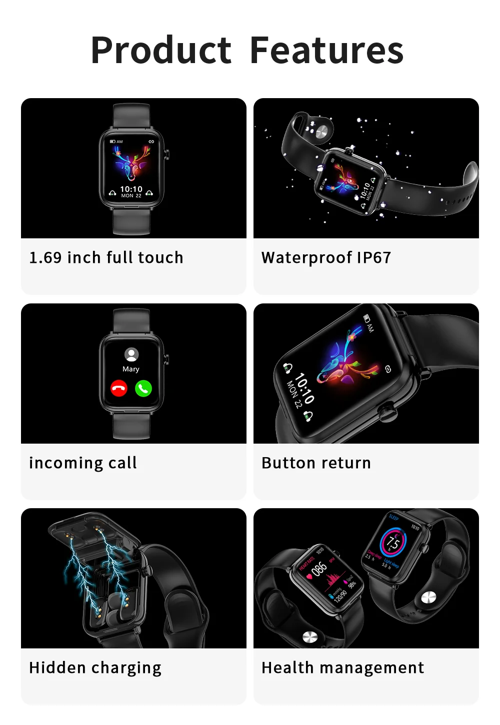 2022 New Smart Watch TWS Bluetooth Headset 2 in 1 Men's IP67 Waterproof Electronic Watch Sports Fitness Heart Rate Smartwatch