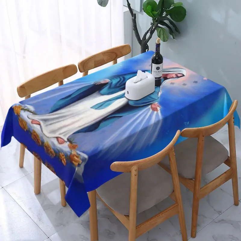 

Rectangular Waterproof Oil-Proof Catholic Virgin Mary Tablecloth Backed Table Cover 40"-44" Fit Our Lady of Fatima Table Cloth