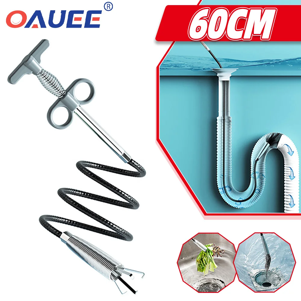 60cm Spring Pipe Dredging Tools Drain Snake Drain Cleaner Sticks Clog Remover Cleaning Tools Household For Toilet Kitchen