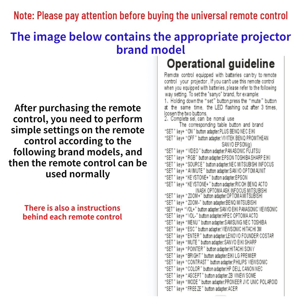 Universal Projector Remote Control for EPSON INFOCUS SONY BENQ ACER SANYO NEC SAMSUNG Remote Control Replacement Dropshipping