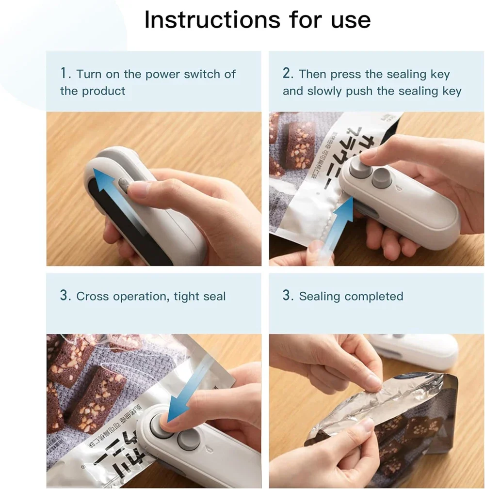 Mini Sealer Portable Mini Sealer 2 in 1 Heat Sealer For Snacks Home use rechargeable sealer Vacuum Sealer Snacks plastic bag 3