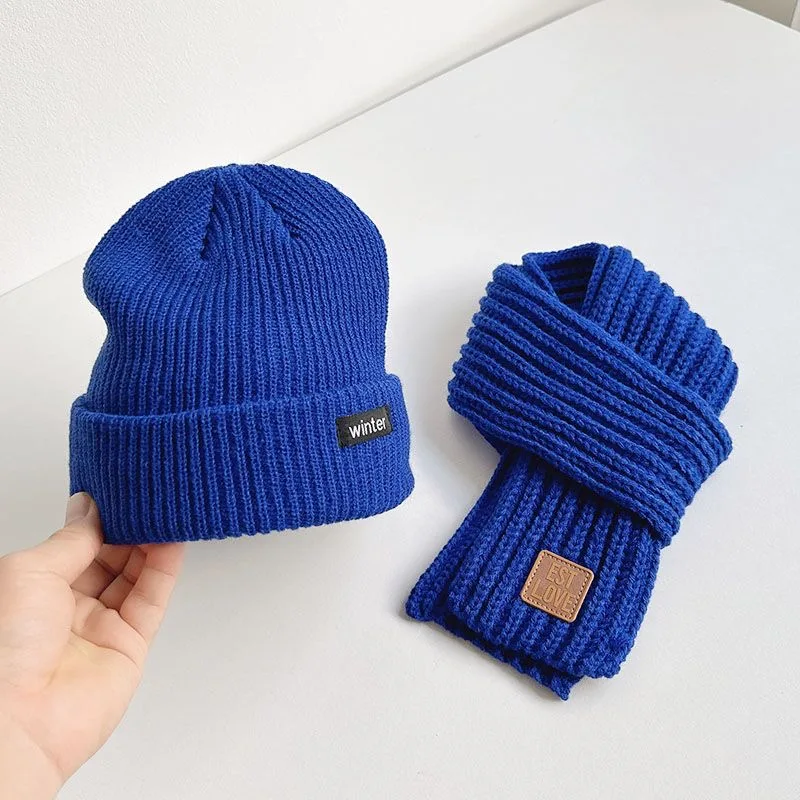 Men's and women's children's hats and scarves two-piece autumn winter bib wool knitted hat design