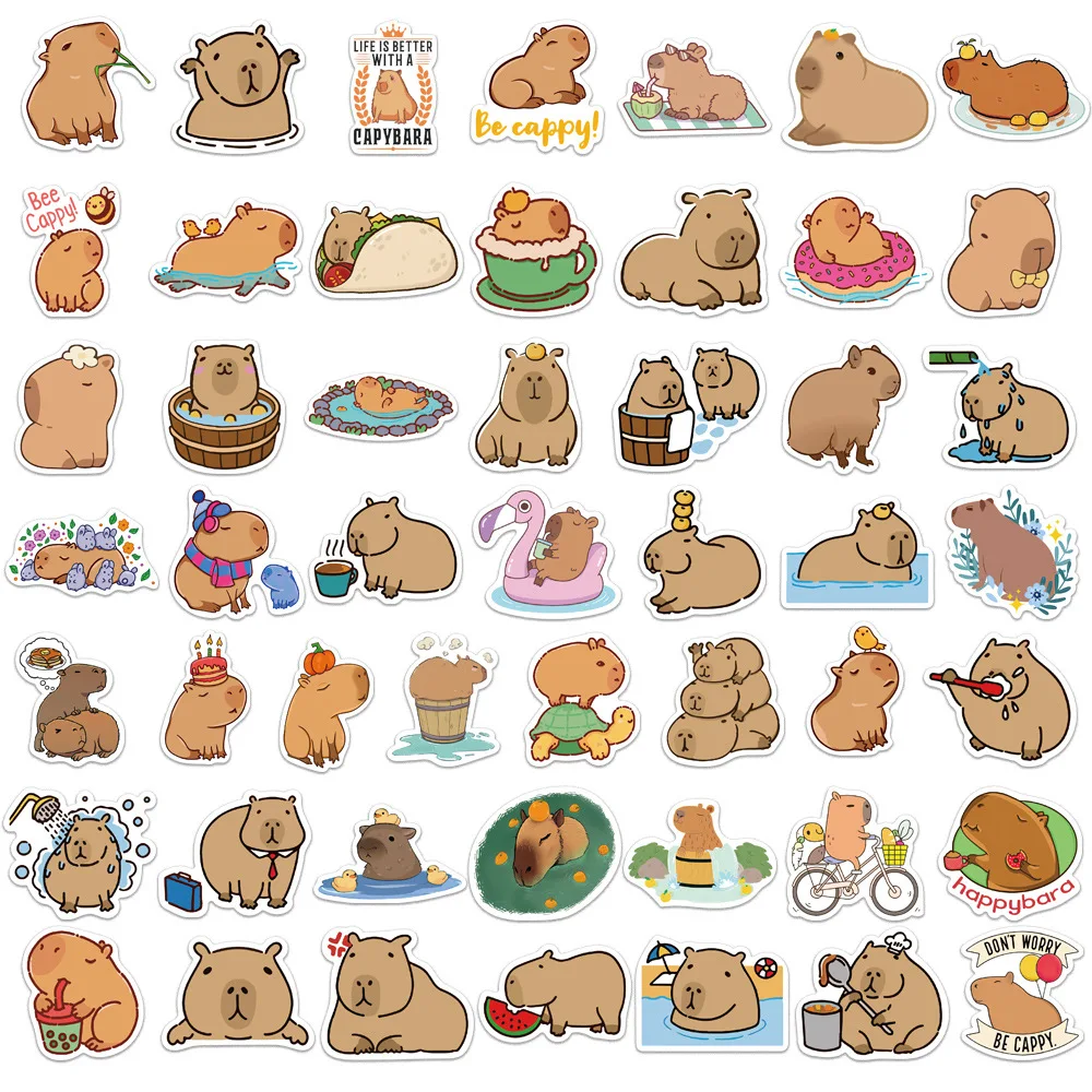 50pcs Adorable Capybara Cartoon Stickers - Waterproof Vinyl Decals for DIY Crafts and Decoration
