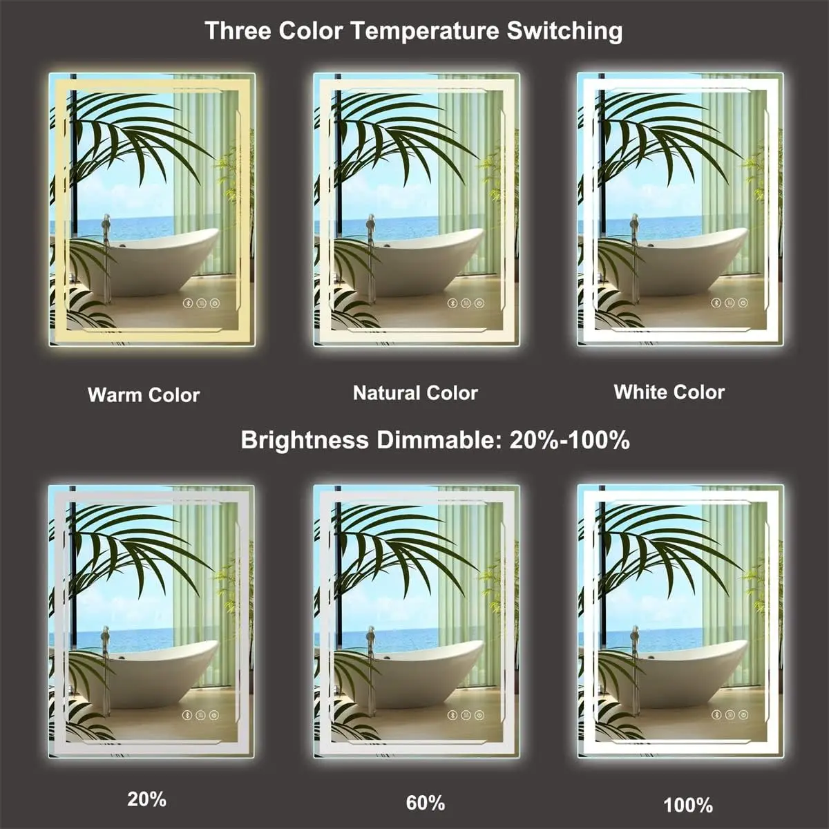 24x32 Lighted Bathroom Mirror with Bluetooth Speaker-Smart LED Makeup Wall Mounted Mirrors-3 Lights Setting Anti-Fog