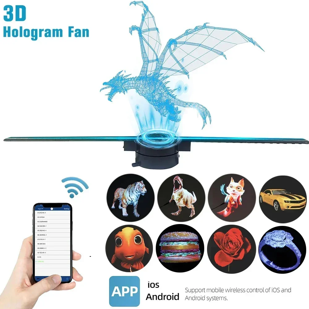 3D Hologram Fan 3D Holographic Projector Advertising Display Light HD Holographic Projector for Stores Bars Party Xmas
