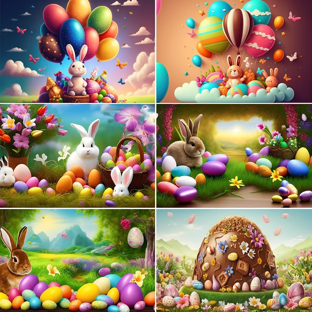 

Beenle Happy Easter Backdrop Photography Spring Bunny Eggs Flowers Garden Baby Portrait Photocall Background for Photo Studio