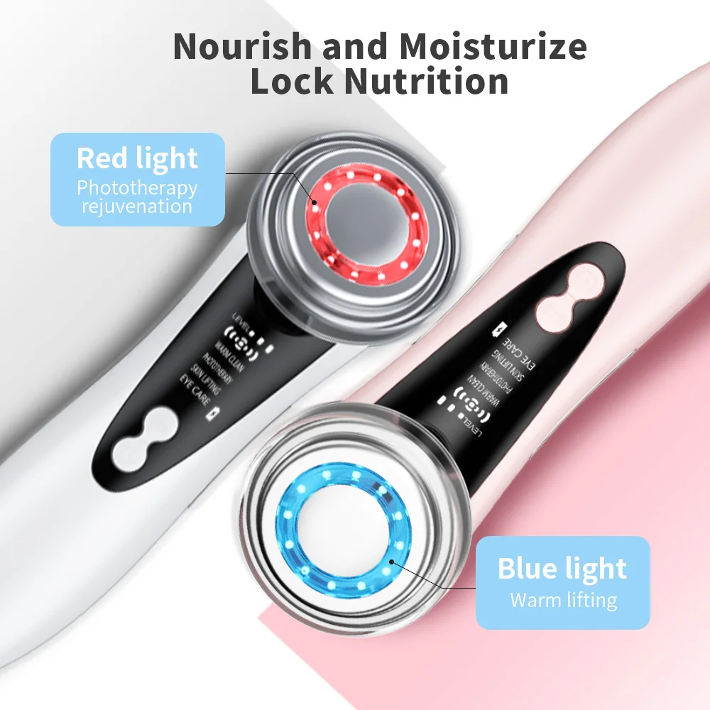 Photon Facial Massager Face Lift Beauty Machine Red Blue LED Light Skin Rejuvenation Warm Cleansing Anti Aging Lifting Tighten