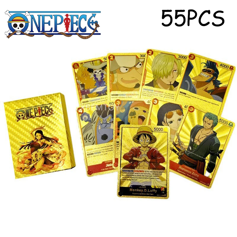 

One Piece Gold Foil Cards 55PCS/SET Luffy Vivi Robin Zoro Hancock Boy Anime Collectible Cards Christmas Birthday Present