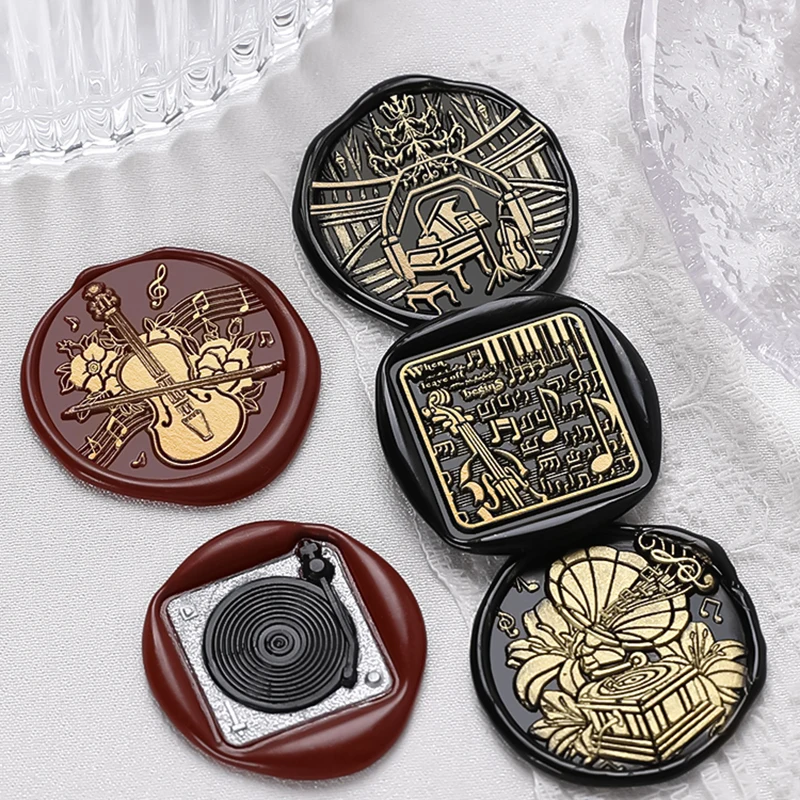 

Music Theme Lacquer Seal Copper Head New Music Gift Packaging Envelope Greeting Card Stamping Solid Sculpture Brass Head