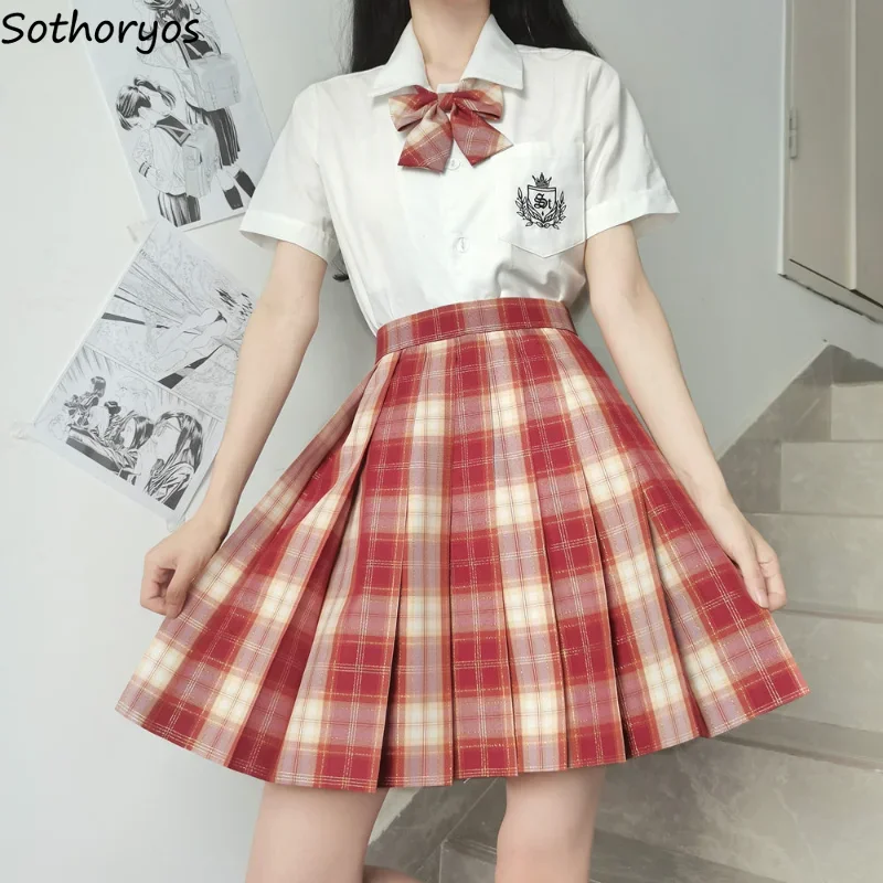 

Skirts Women Classic Design Plaid Retro Sweet All-match Empire Summer Ulzzang Preppy Style Stylish Mini Faldas Students Folds