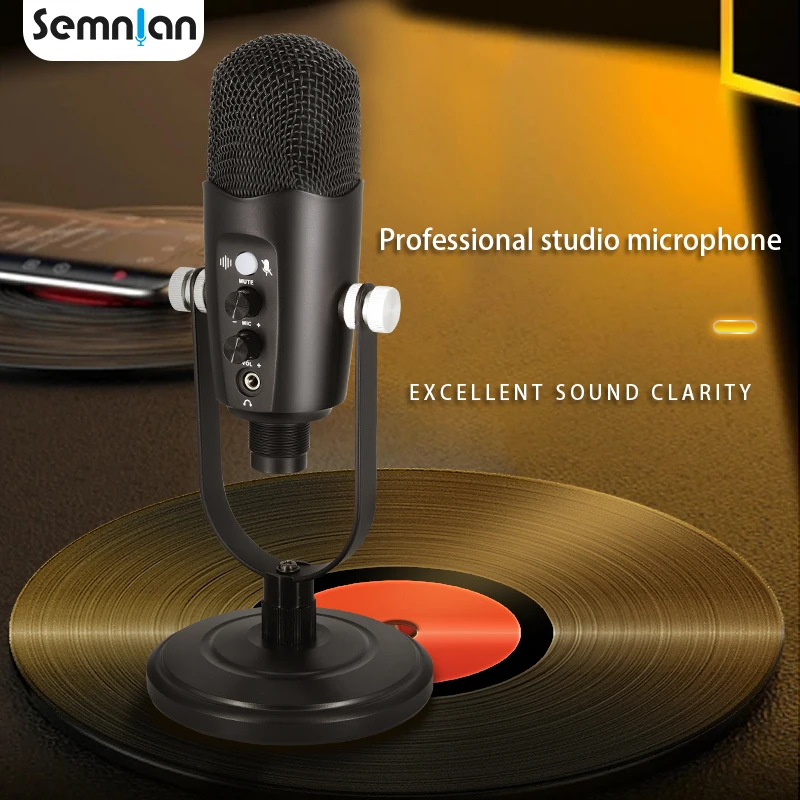 

SEMNLAN Audio USB Profession Condenser Microphone Broadcast Recording YouTube Video Studio Noise Cancelling Desktop Mic Black