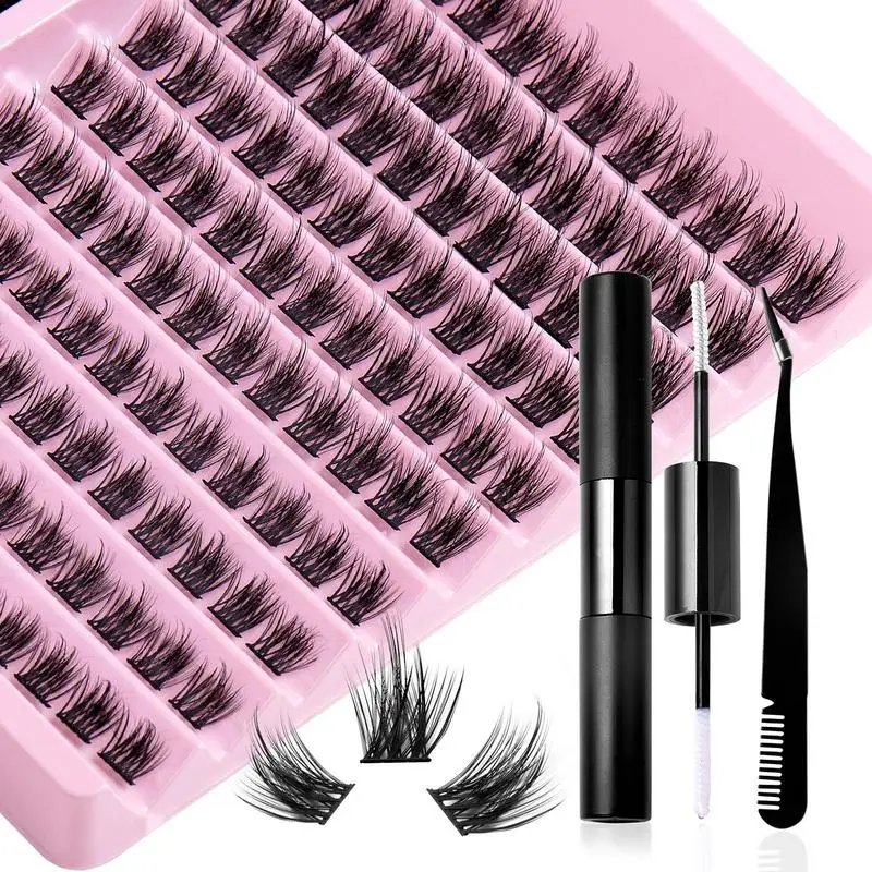 

100/120/140Pcs DIY lashes Extension Kit 10-14mm Length Eyelash Clusters Kit with Lash Glue Bond and Seal Tweezers Fake Eyelashes