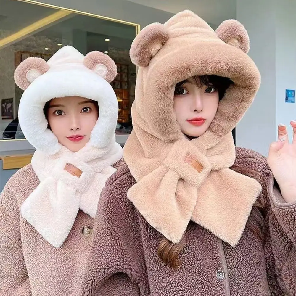 

Fashion Plush Winter Hat Scarf Set Women Girls Thicken Neck Warmer Russia Outdoor Ski Windproof Hat Scarf Set