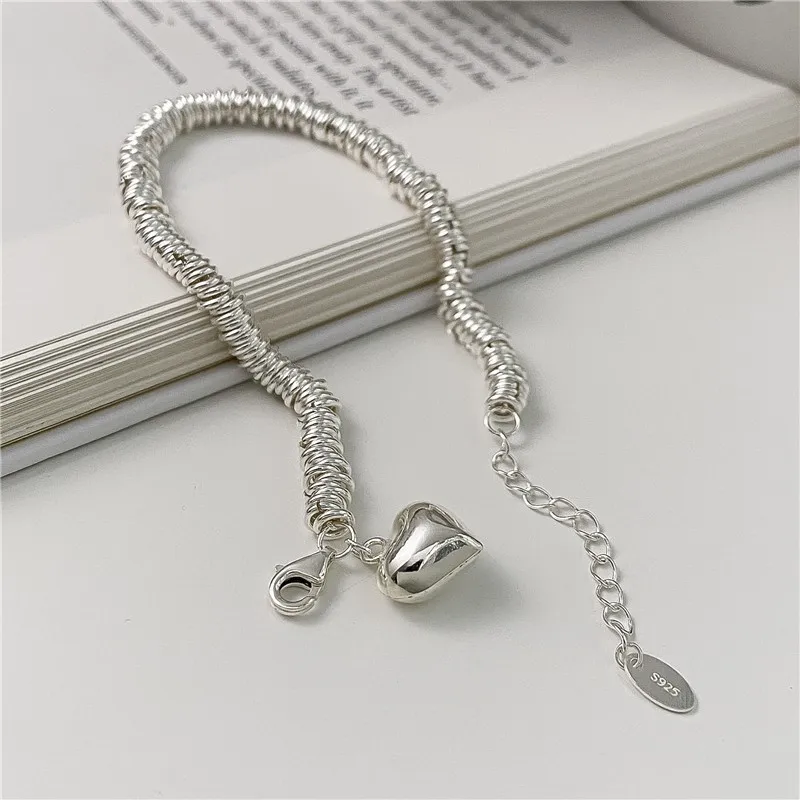New Fashion Silver Color Heart Pendant Bracelet for Women Thick Chain Sexy Trendy Chain Party Jewelry Gifts