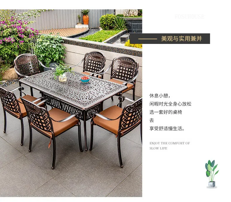 Waterproof Sunscreen Leisure Chairs Outdoor Metal Garden Furniture Sets for Patio European Retro Outdoor Furniture Fir Villa GY