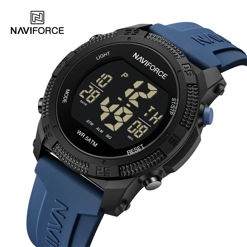 

NAVIFORCE Men's Electronic Watch Fashion 5ATM Waterproof Silicone Strap Calendar Male LCD Digital Wristwatch Relogio Masculino