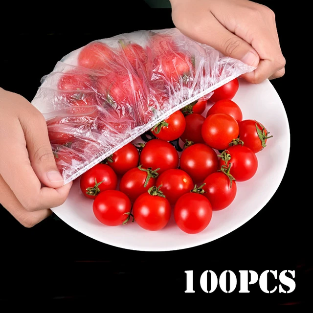 100-Piece Disposable Food Storage Covers Shower, Transparent Plastic Bowl Lids with Elastic Edges, Shower Caps, Stretchable Packaging for Household