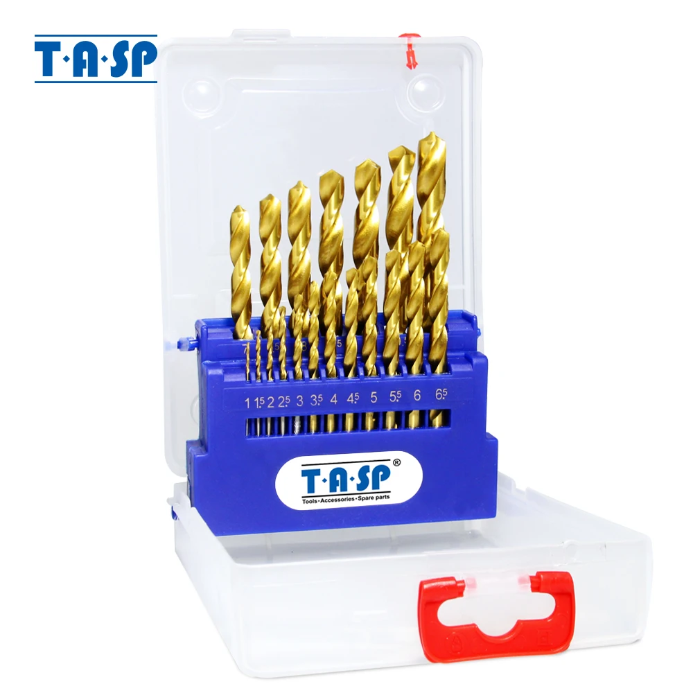 

TASP 19pcs HSS Drill Bits Set for Metal Wood Titanium Coated Drill Bit Electric Power Tools Woodworking Accessories