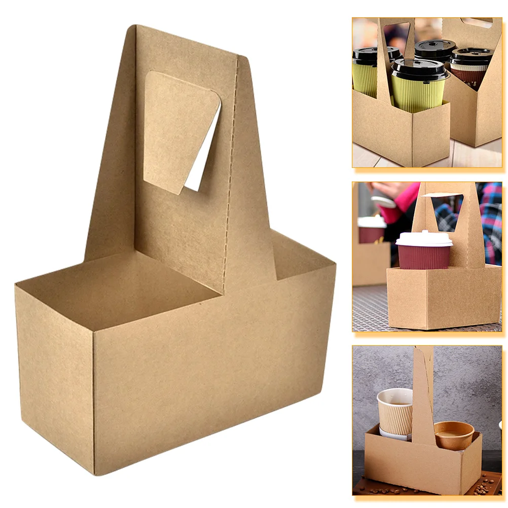 Drink Carrier Cup Holder Delivery Tray Coffee Kraft Paperboardto Paper Takeout Carry Go Disposable Holders Beverage