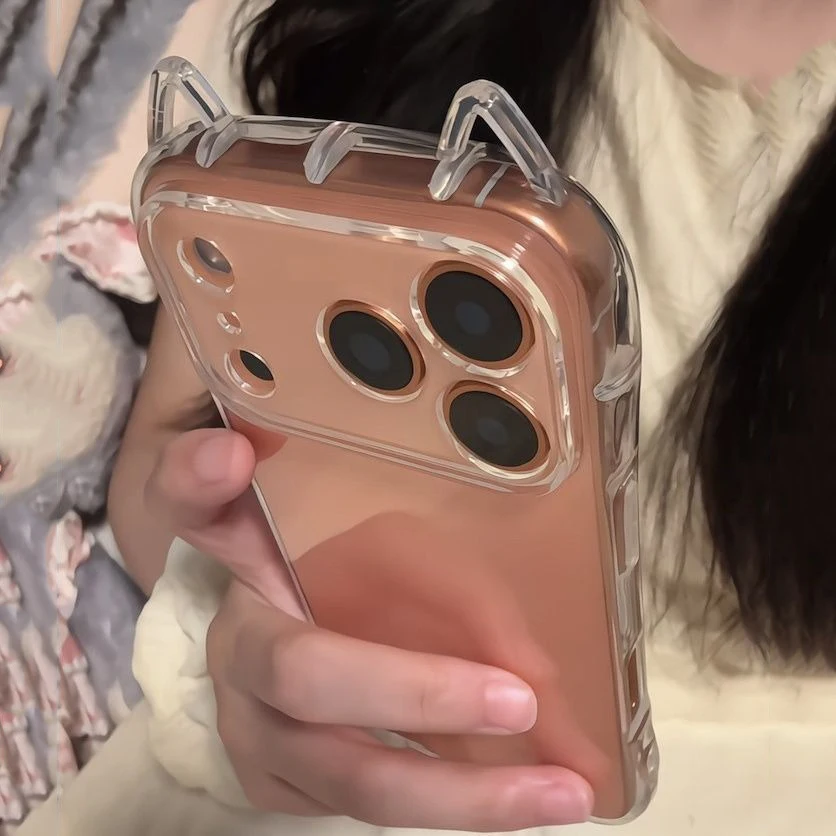 17 ProMax ثلاثية الأبعاد لطيف آذان القط واضح جراب هاتف آيفون 11 12 13 14 15 16 برو ماكس زائد 17Air Xs X سليم لينة غطاء مقاوم للصدمات من البولي يوريثان