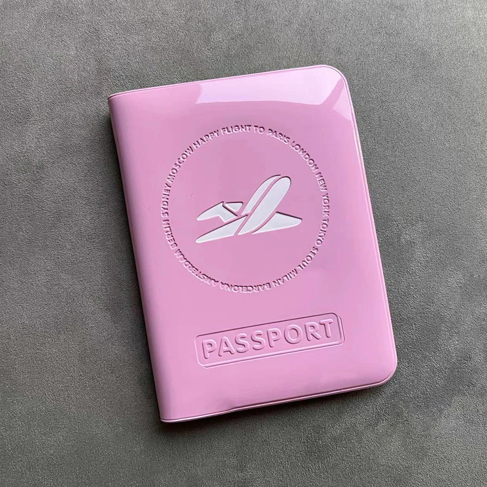 Personalized Passport Cover Pvc Airplane Passport Cover Pink Travel
