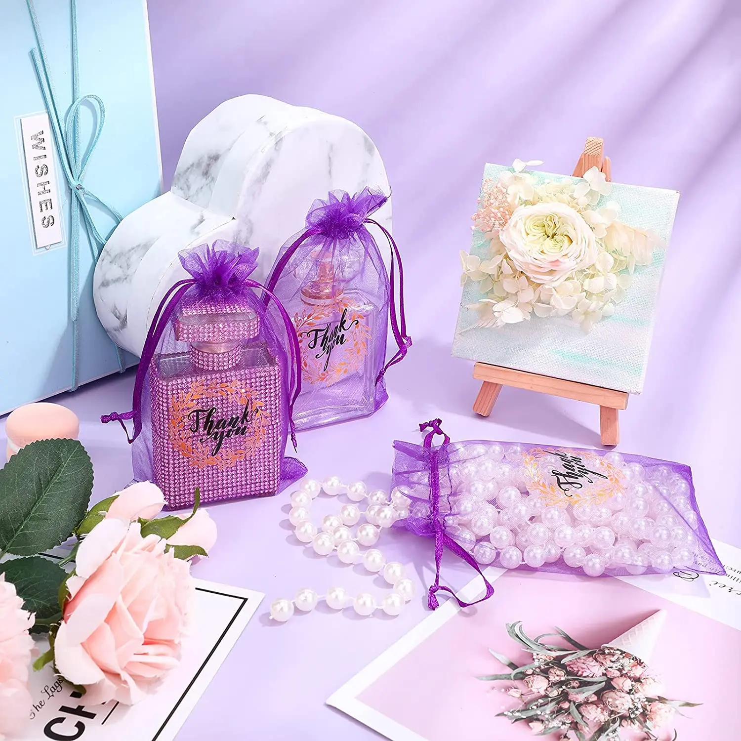 Thank You Organza 선물 가방, 보석 포장 가방, 결혼 선물 보관, 베이비 샤워 용품, 드로스트링 파우치, 10x15cm, 25 개