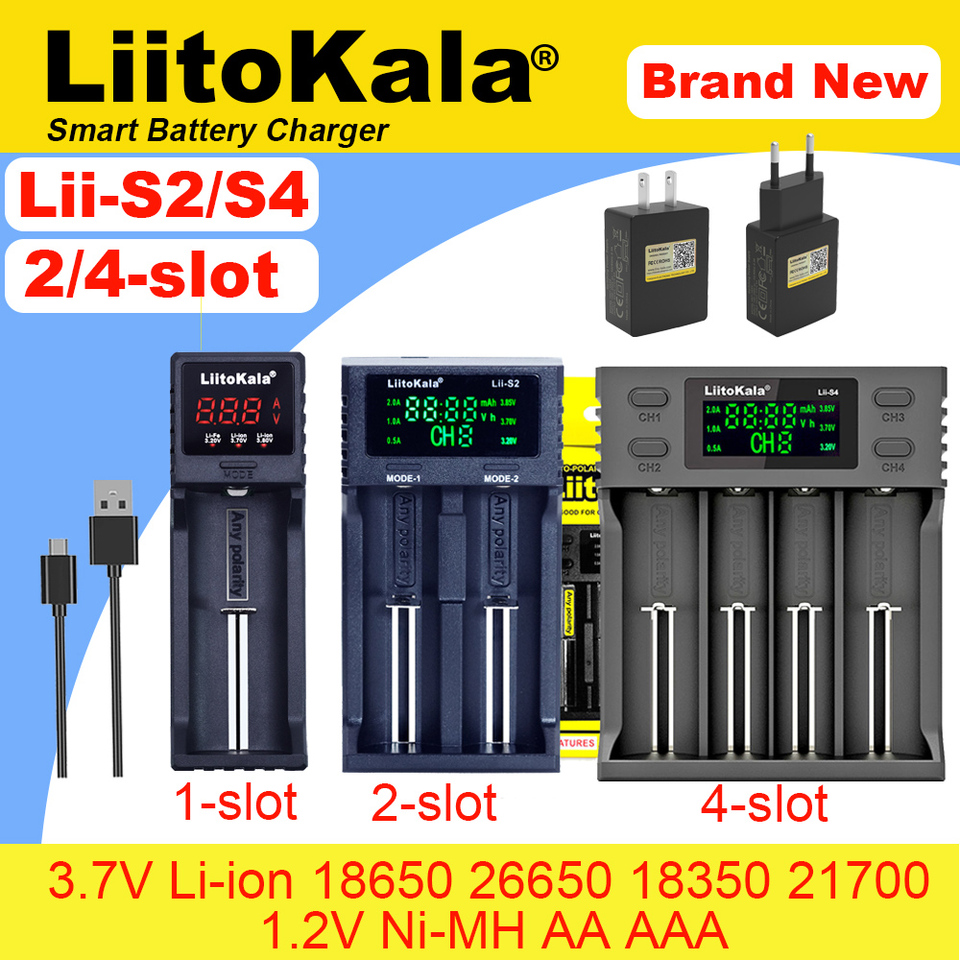 Liitokala Lii-S2/S4 Smart Battery Charger for 1.2V 3.7V li-ion 3.2V LiFePO4 1.2v NiMH AA/AAA 18650 26650 21700 18350 14500