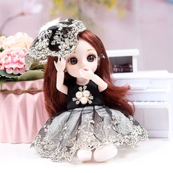 Mini 16cm Fashion Princess Doll with Movable Joints and 3D Big Eyes - DIY Dress - Up Toy with Clothes Gift - 16 - 17cm (As pic)