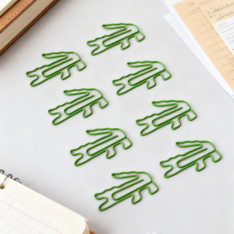 20/50개 녹색 악어 모양 종이 클립 철제 메탈 클립 북마크 사무용품 수집가 선물 문구류