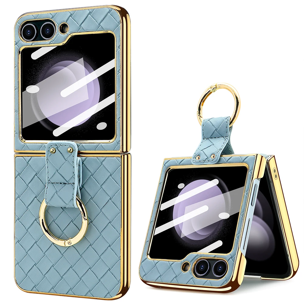 VIETAO Gold Electroplated Phone Case Cover with Finger Ring and Back Screen Film