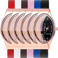 Elegant Women Crystal Oval Dial Quartz Wrist Watches Lady Leather Strap  Casual Watch Gift 2
