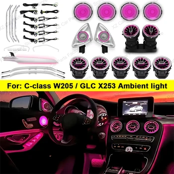 3/64-Color LED Ambient Lighting Kit – Interior Retrofit for Mercedes-Benz C/GLC Class Coupe W205, C43, C63, X253 (Door, Speaker, and Vent Covers)itSet 1