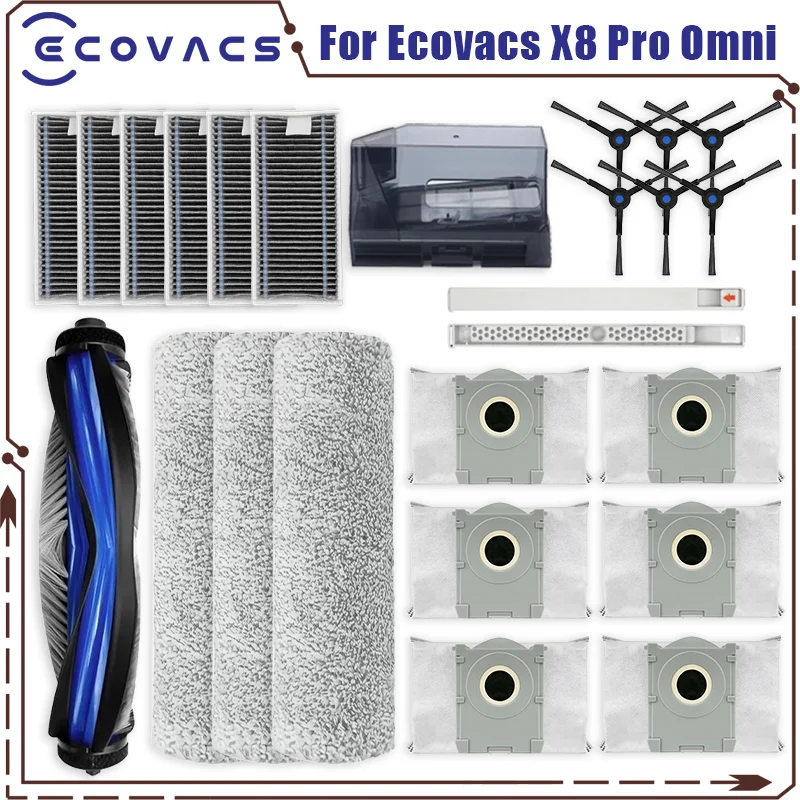 สําหรับ Ecovacs X8 Pro Omni อุปกรณ์เสริมหลักแปรงด้านข้าง Hepa Filter Rag ถุงเก็บฝุ่นลูกกลิ้งแปรงฝุ่นกล่องเปลี่ยนชิ้นส่วน 1