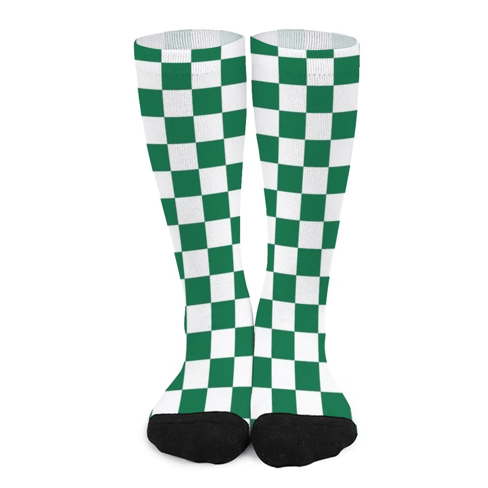 White and Cadmium Green Checkerboard Socks hiking Mens socks
