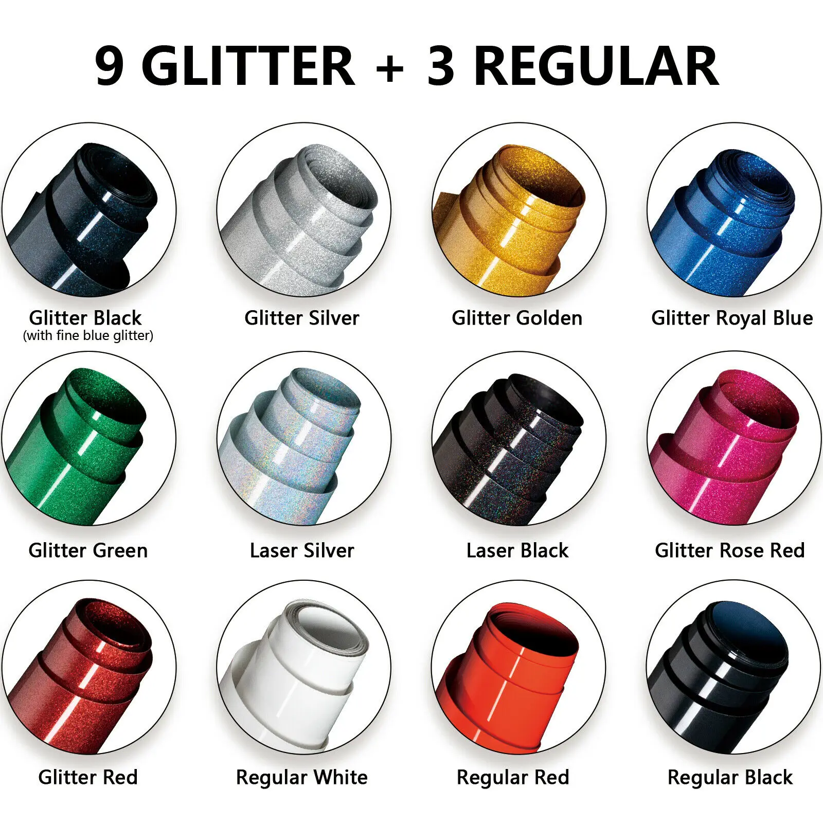 HTVRONT 12 Pack 10inX5ft/25cmX150cm Glitter Heat Transfer Vinyl Roll for  Cricut T-shirt Printing DIY Iron on HTV Film Christmas