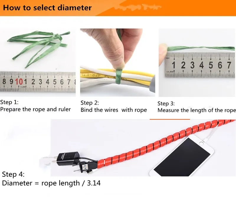 Description Picture 2 of item1/2/5M Winding Tube 8/10/12/16/20 mm Wire Organizer Cable Protection Sleeve Tube Protection Sleeve Spiral Wrap Winding Protector