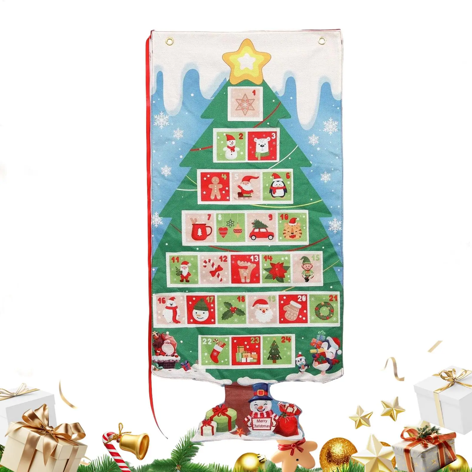 Fabric Hangable Storage Bag Christmas Advent Calendar Christmas Countdown Calendar with 24 Pockets for Home Living Room Decor