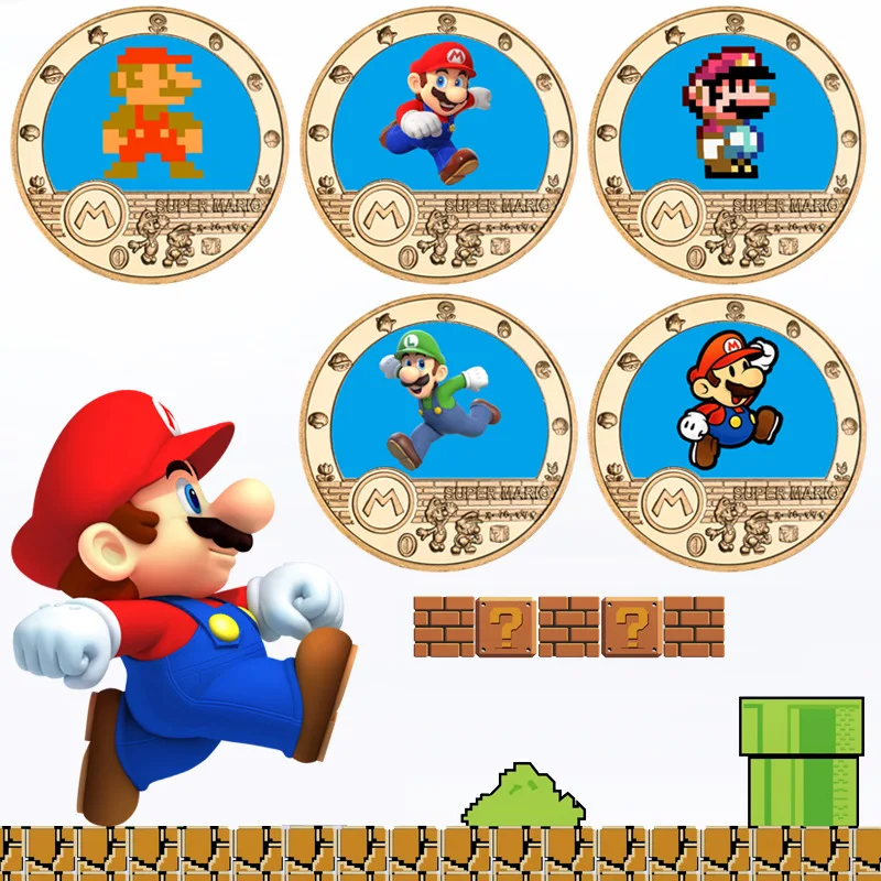 

Super Mario Bros. Commemorative Coin Metal Crafts Student Commemorative Collection Set Toy Anime Peripheral Kids Halloween Gift