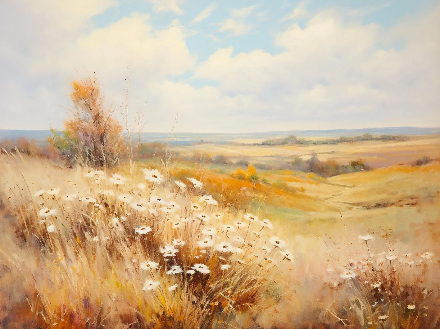 Moody Autumn Wildflower Landscape Canvas Print – Vintage Rustic Country Scenery Wall Art Decor